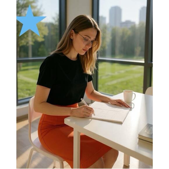 Piazza Sempione IT 48 US 8/10 Wool Fall Terracotta Orange Stretch Pencil Skirt - Picture 10 of 15